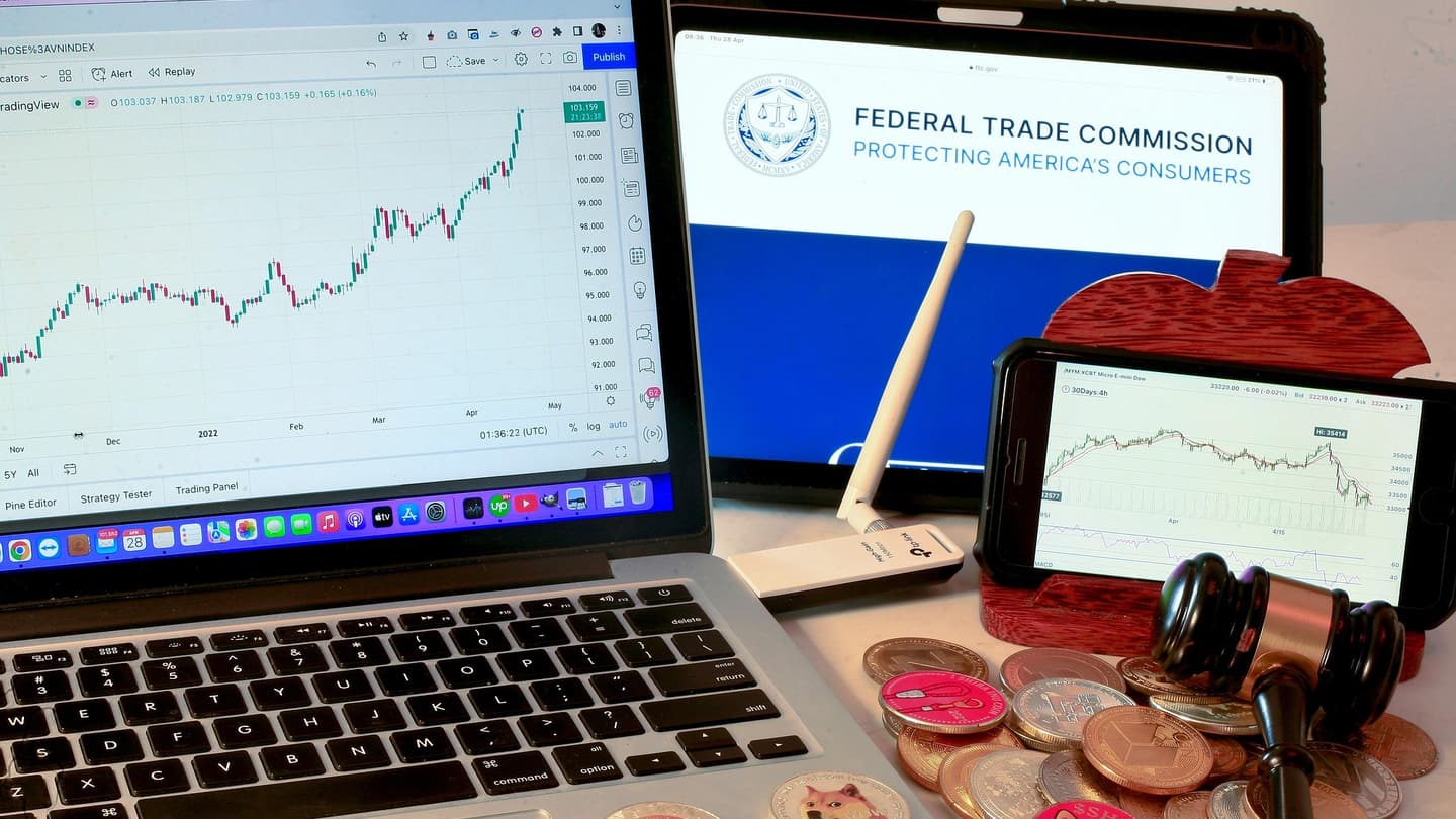 Ethereum symbol alongside market data screens